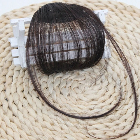 Clip in Bangs 100% Human Hair Extensions Reddish Brown Clip on Fringe Bangs with nice net Natural Flat neat Bangs with Temples for women One Piece Hairpiece