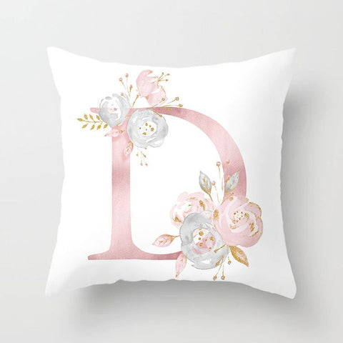 Pink Letter Pillow Covers Nature Pillow Case Cotton Linen Rustic Cushion Cover for Sofa Couch