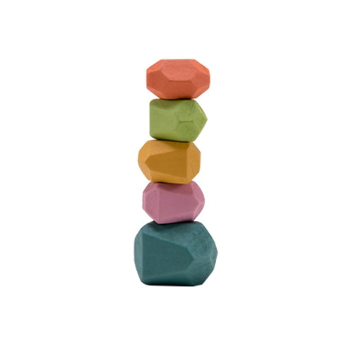 Wooden Stone Balancing Blocks- Colorful Wood Stone Building Blocks Natural Rainbow Balancing Stacking Game Rock Blocks for Kids Educational Toys