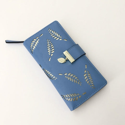 Women Wallet PU Leather Purse Female Long Wallet Gold Hollow Leaves Pouch Handbag For Women Coin Purse Card Holders Clutch